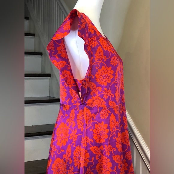 FREE PEOPLE Red Purple Floral Flutter Sleeve Dress Sz 10 - Picture 6 of 12